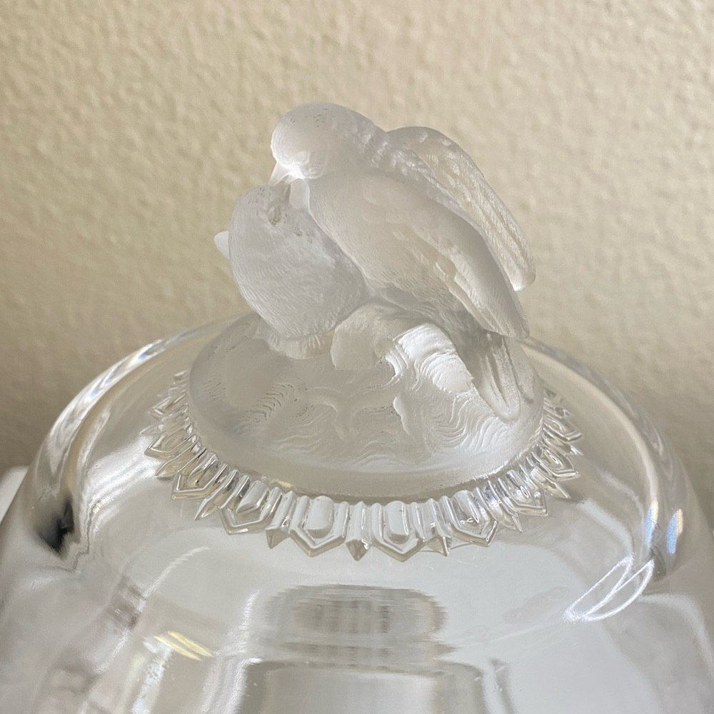 Love Birds Frosted Flower Band 6 1/2 x 9 Low Footed Compote Bowl EAPG Candy Bowl